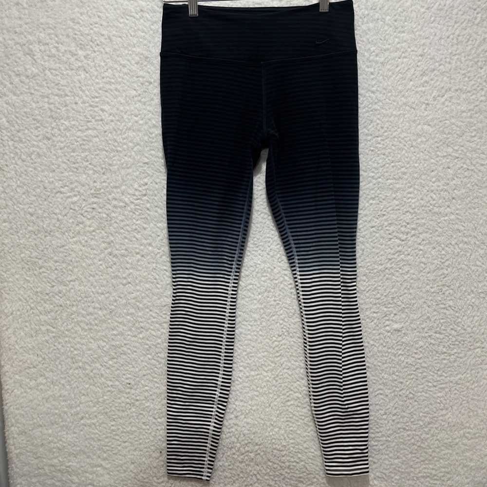 Nike DRI-FIT Leggings Black Striped Mid-Rise Full Length Yoga Running Training S